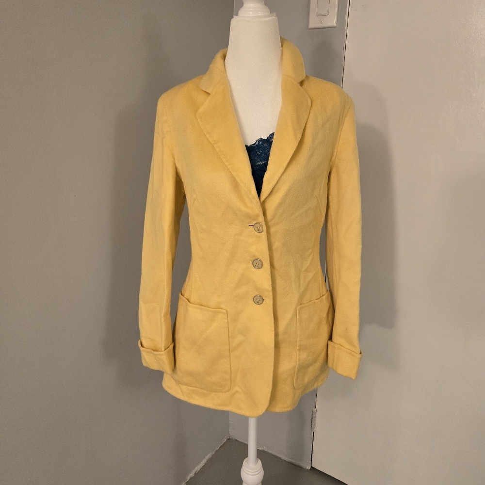Escada 100% Cashmere Blazer Jacket Women’s 38 Yellow Made in Italy Luxury Soft